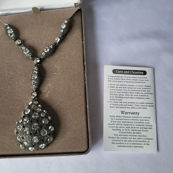 Nolan Miller Drop Pendant Necklace Glamour Dbl Strand Statement Piece Sparkle! - Picture 2 of 9